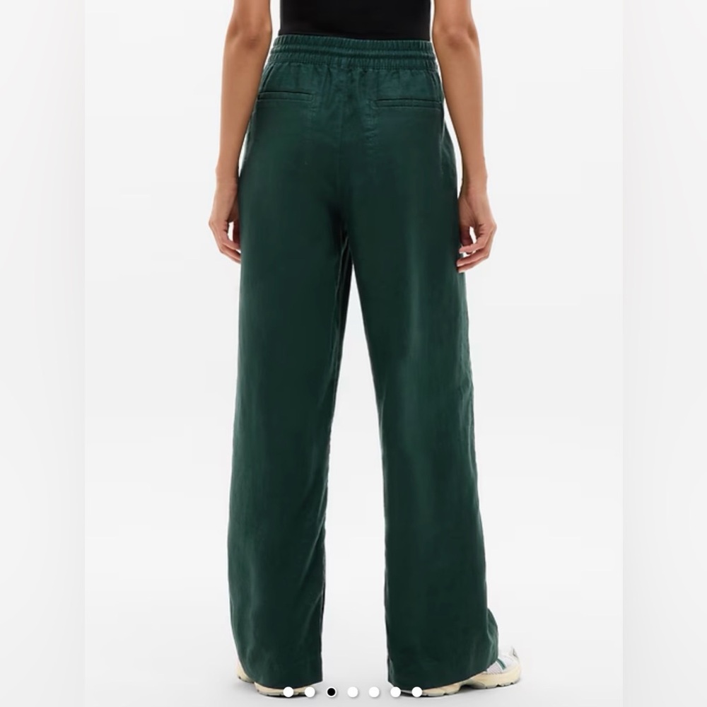 NWT Athleta Retreat Linen High Rise Wide Leg Pant in Pine with a relaxed fit. - Picture 3 of 8
